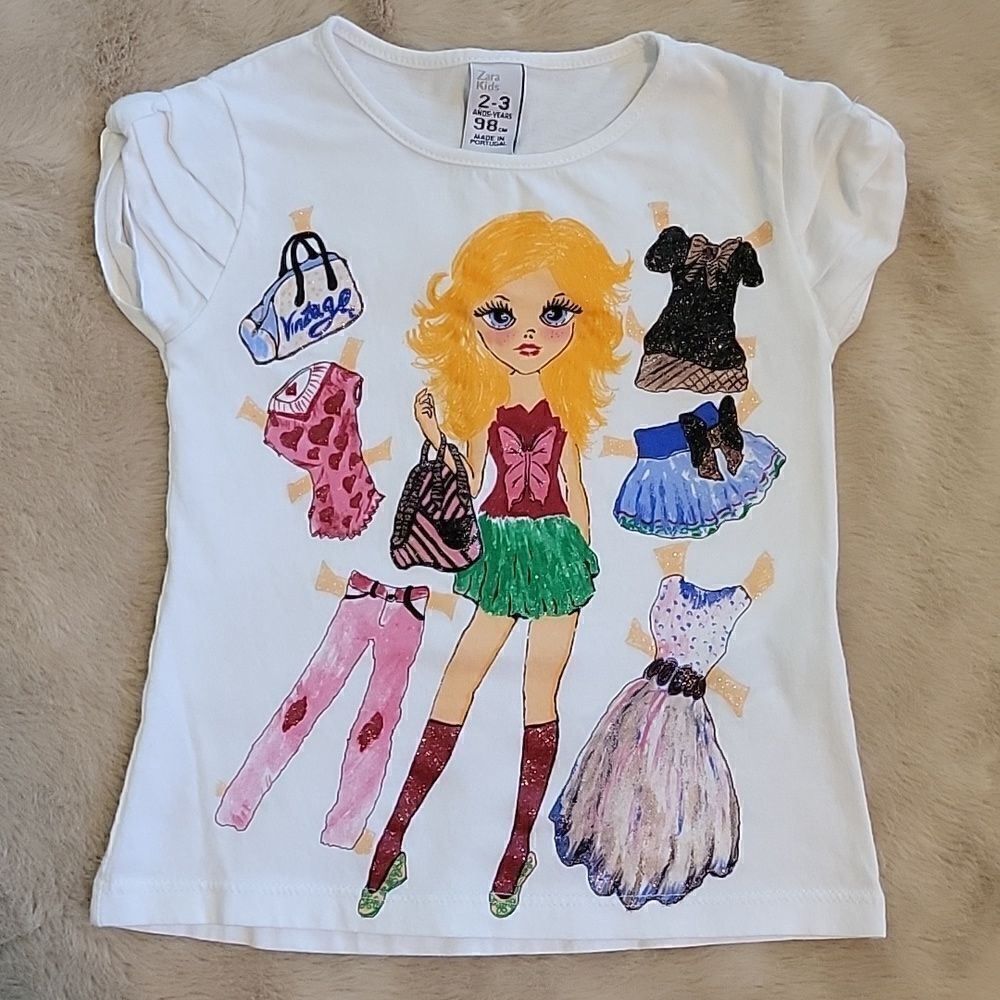 ZARA KIDS WHITE GRAPHIC FASHIONISTA TEE, SIZE 2-3